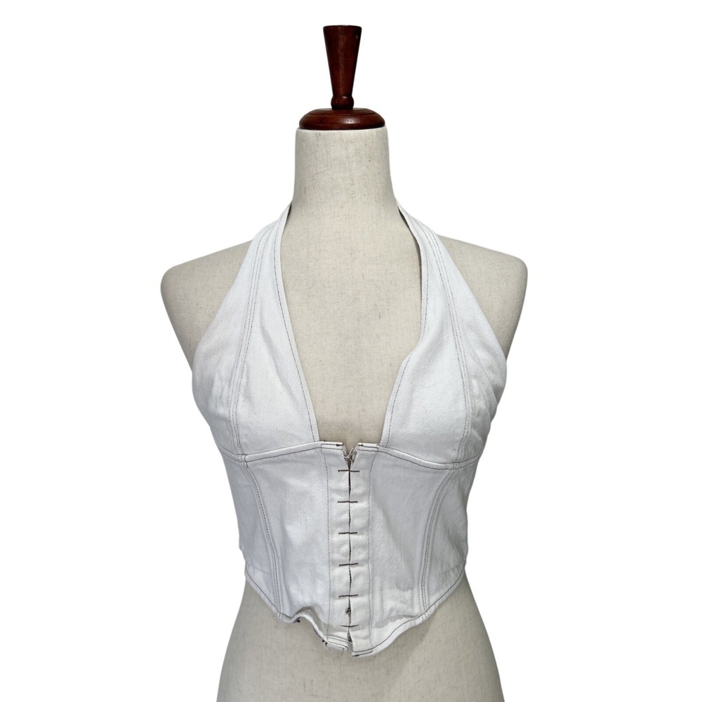 White Fox Halter Medium "Secret Identity Bustier Crop" Festival Party Clubbing